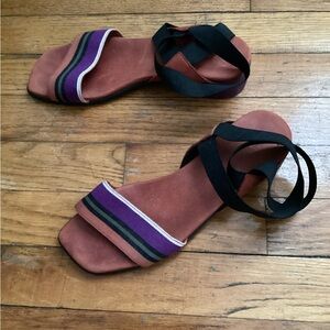 Arche Sz 38 Multicolor Ankle Wrap Sandals - Brown and Purple